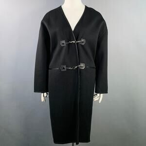 TOTEME Size L Black Wool Cashmere V-Neck Clasp Coat